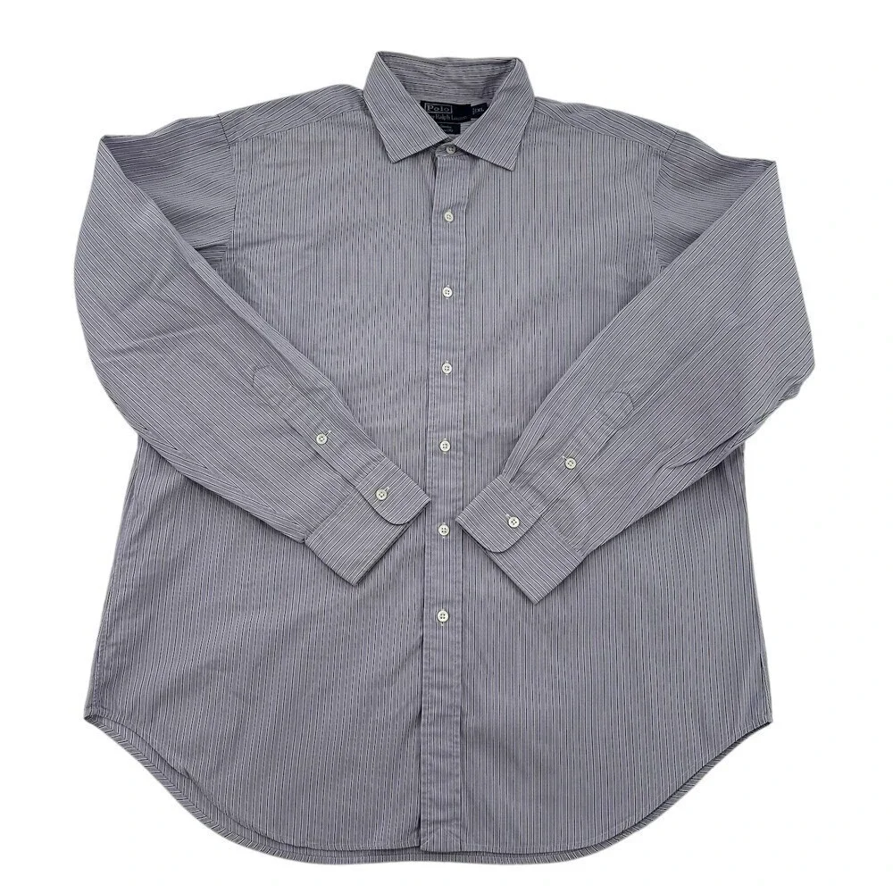 Polo Ralph Lauren Stanton Classic Fit Shirt Purple White Striped L/S Mens XL
